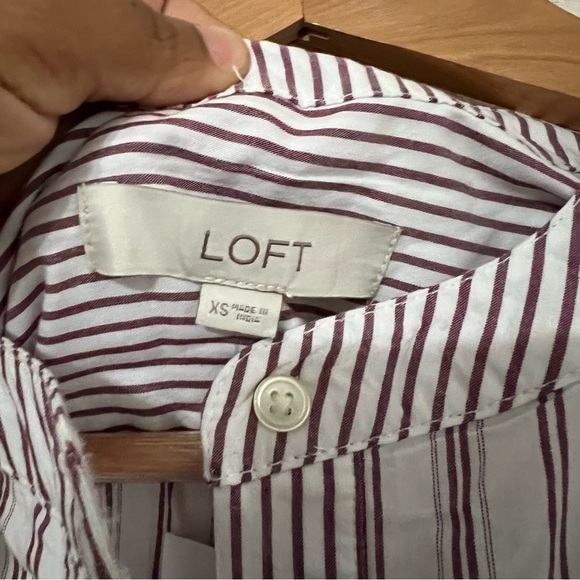 LOFT Striped Dolman Henley Everyday Shirt white red XS - Picture 5 of 7